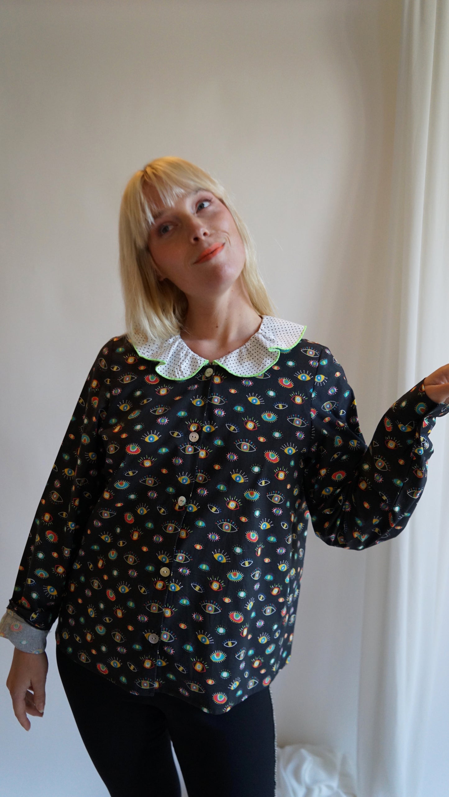 Black Shirt with Eyes Print