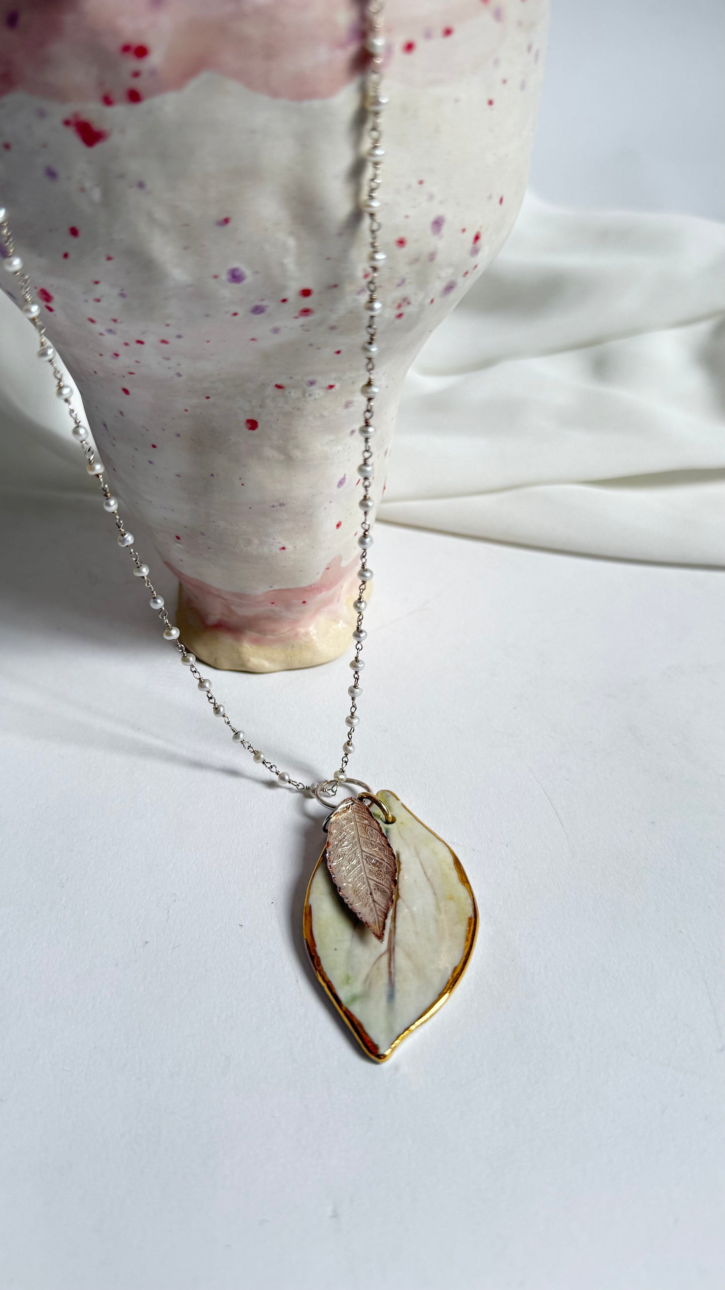 Tiny Forest Porcelain and Silver Pendan