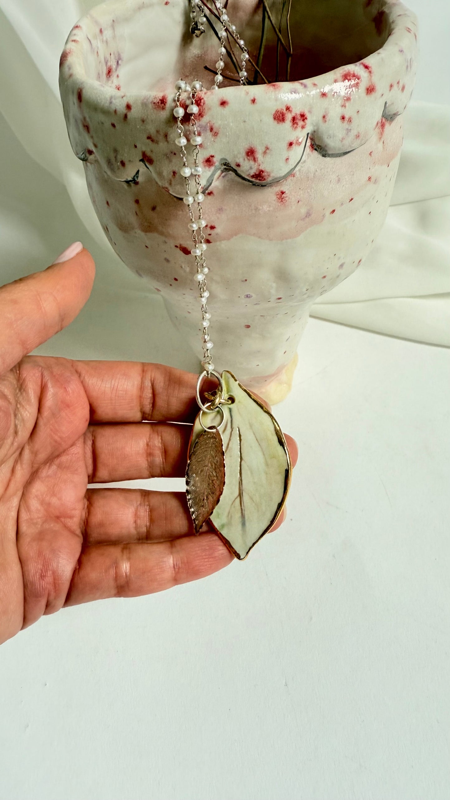 Tiny Forest Porcelain and Silver Pendan
