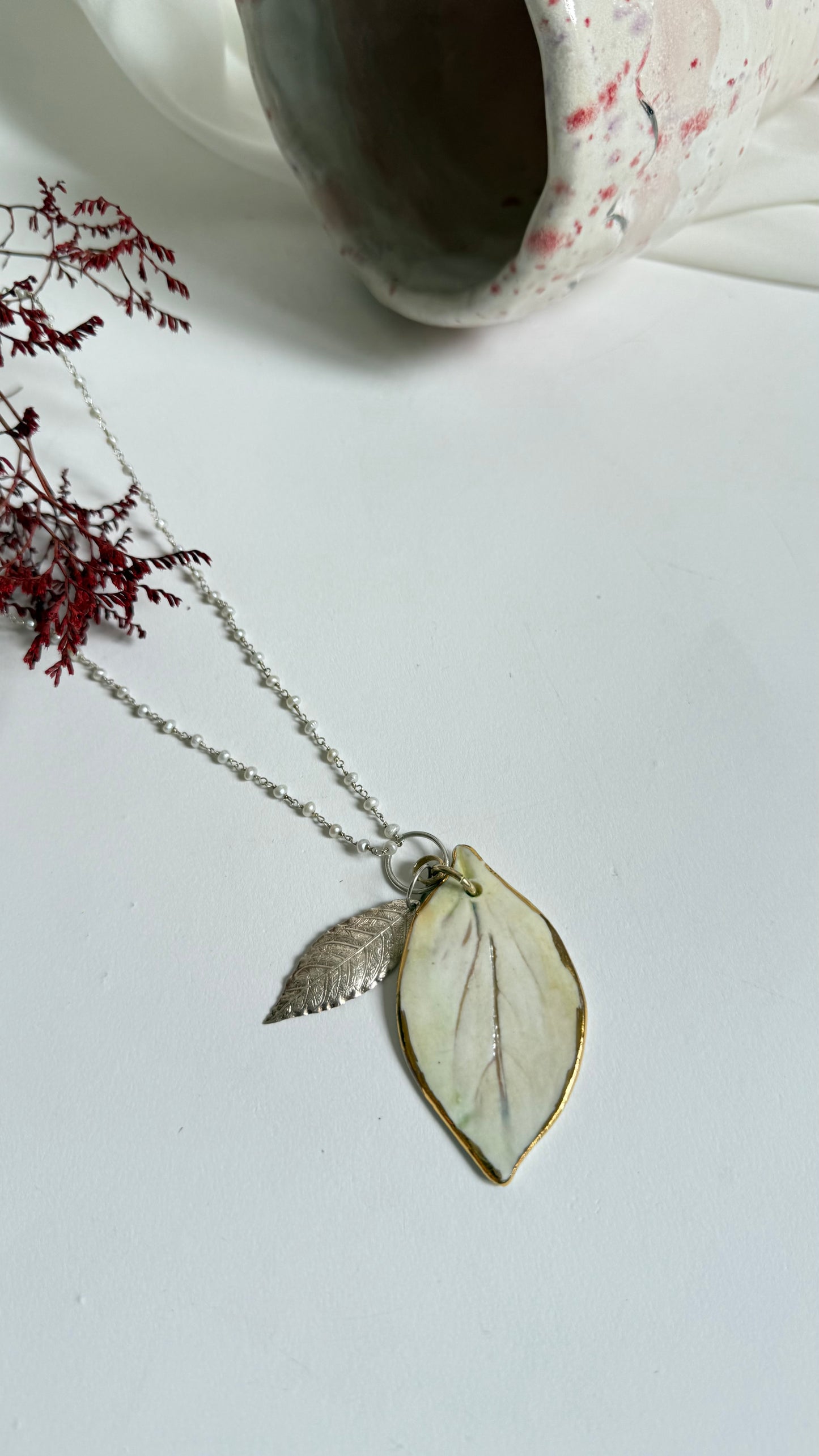 Tiny Forest Porcelain and Silver Pendan