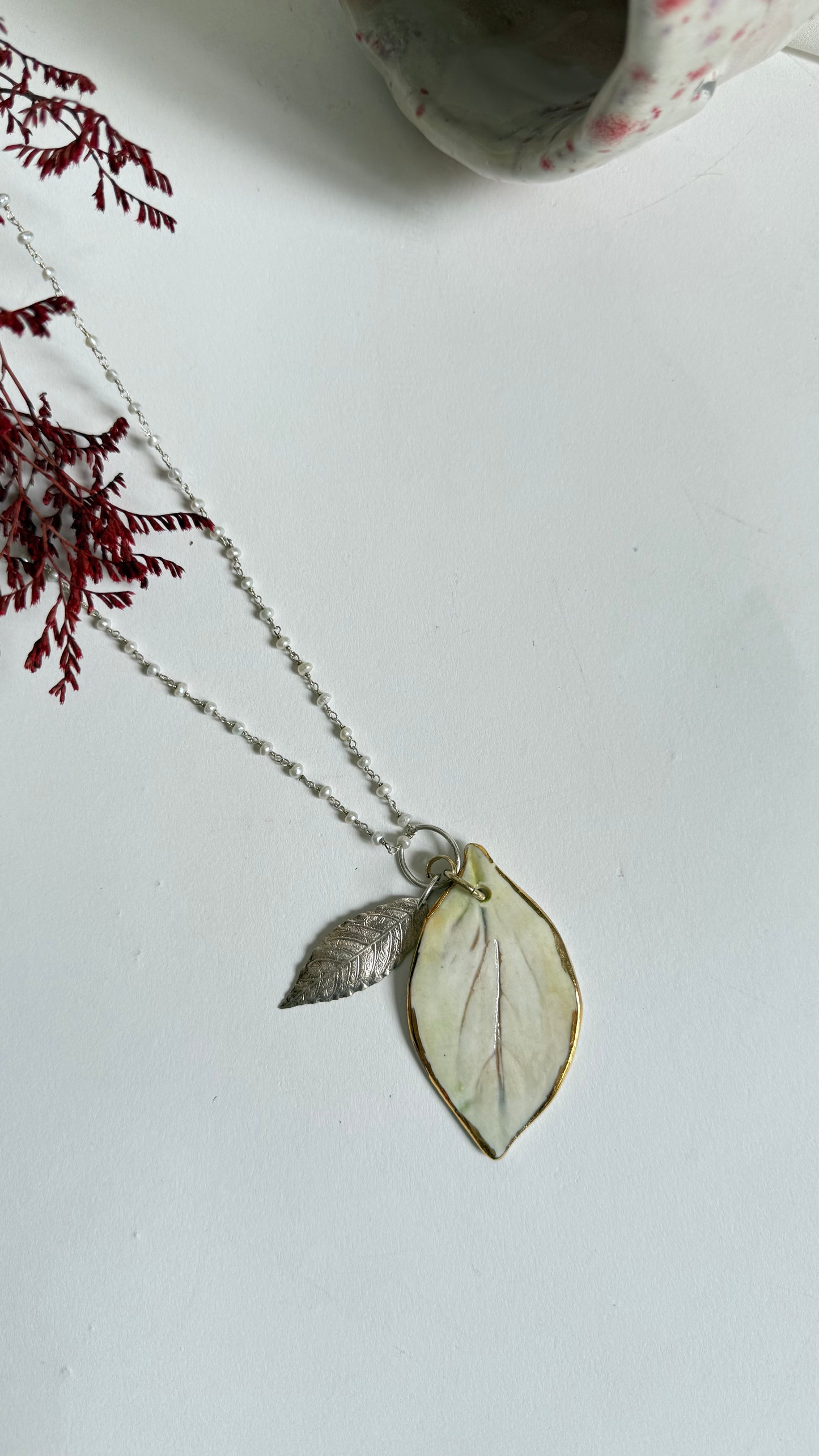 Tiny Forest Porcelain and Silver Pendan