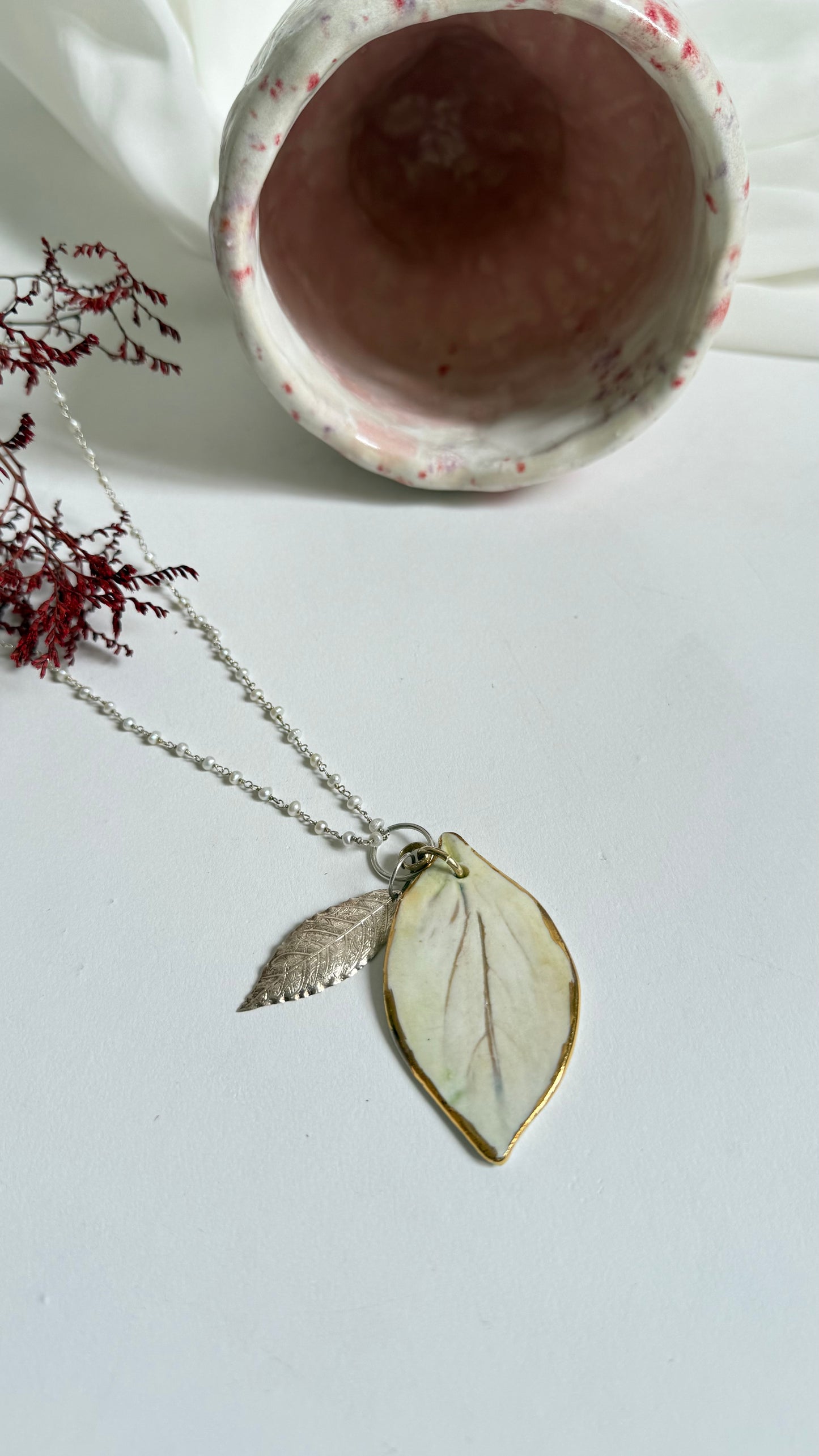Tiny Forest Porcelain and Silver Pendan