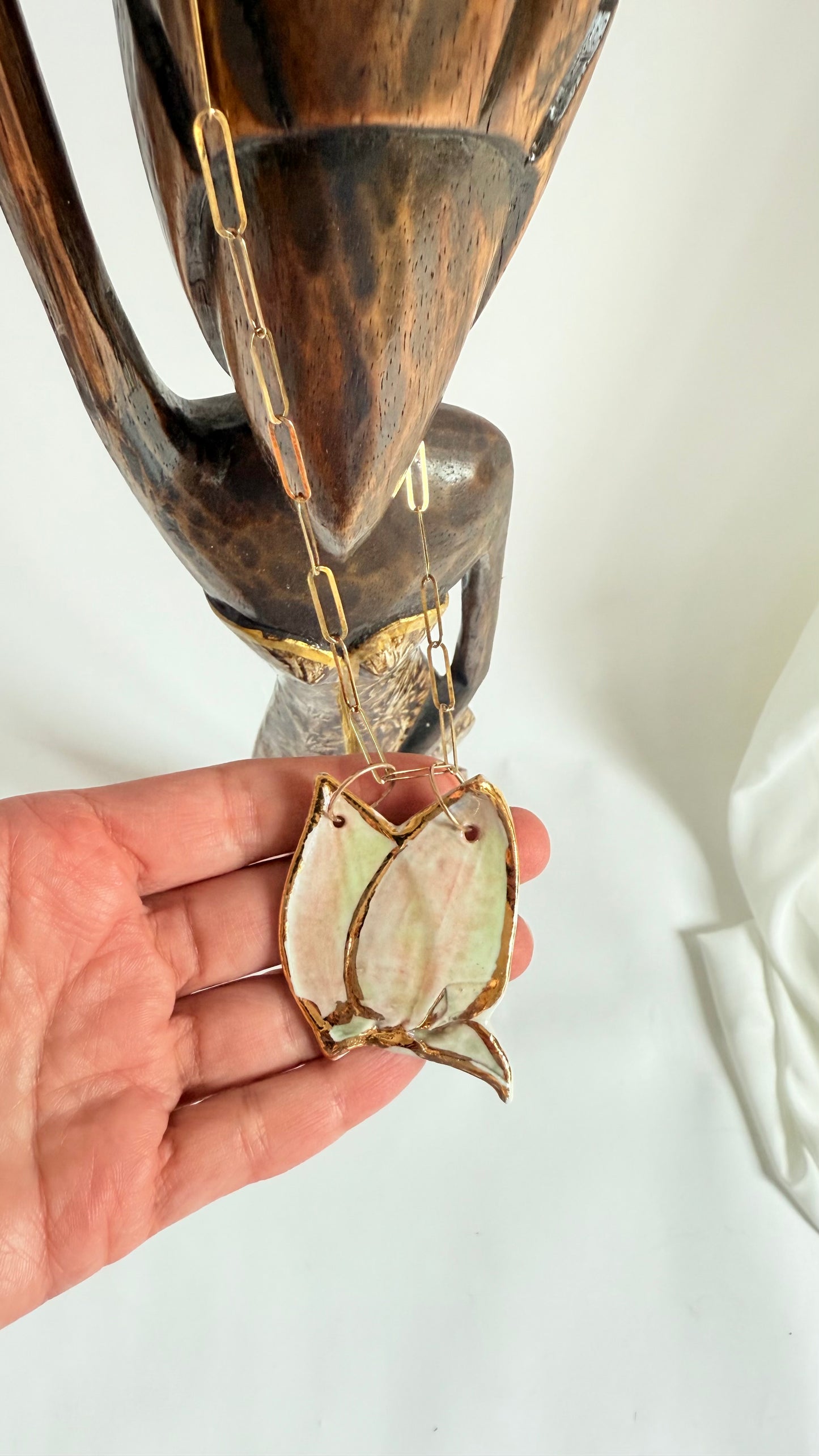 Twig Tints Porcelain and Gold Plated Silver Pendant
