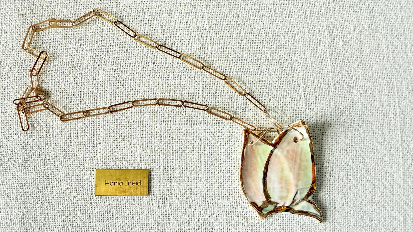 Twig Tints Porcelain and Gold Plated Silver Pendant