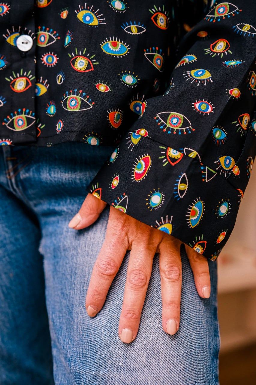 Black Shirt with Eyes Print