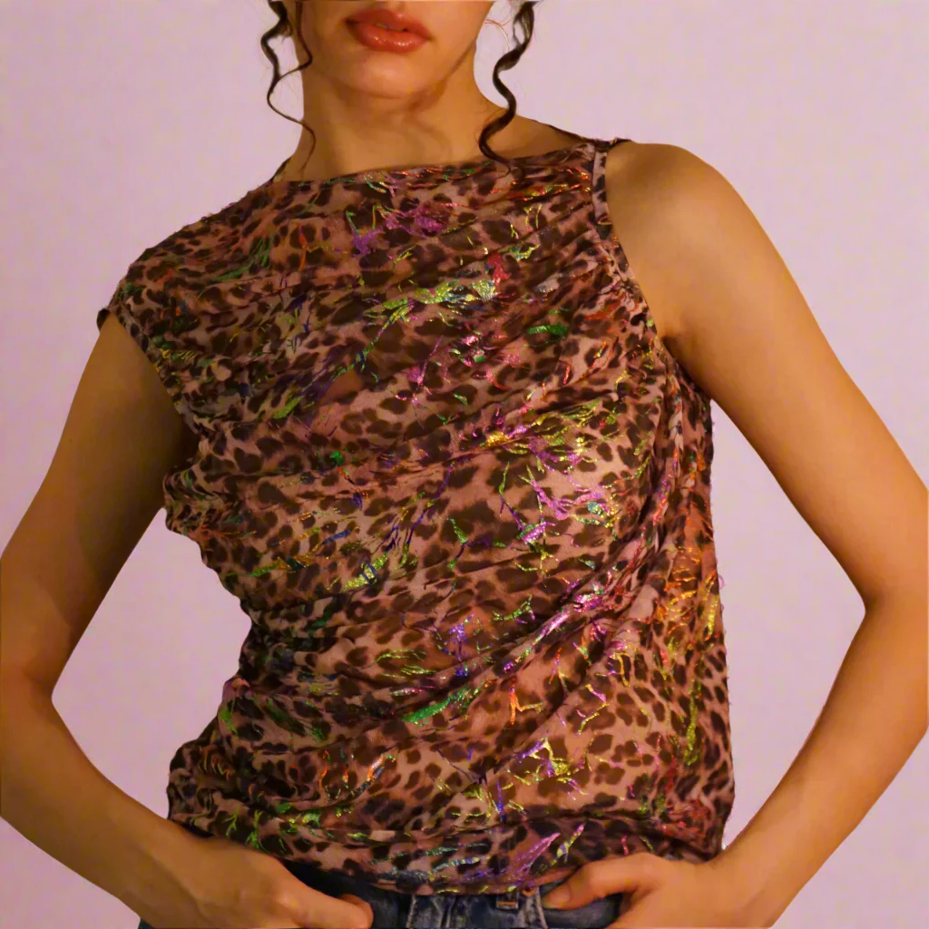 Asymmetrical Animal Print Top