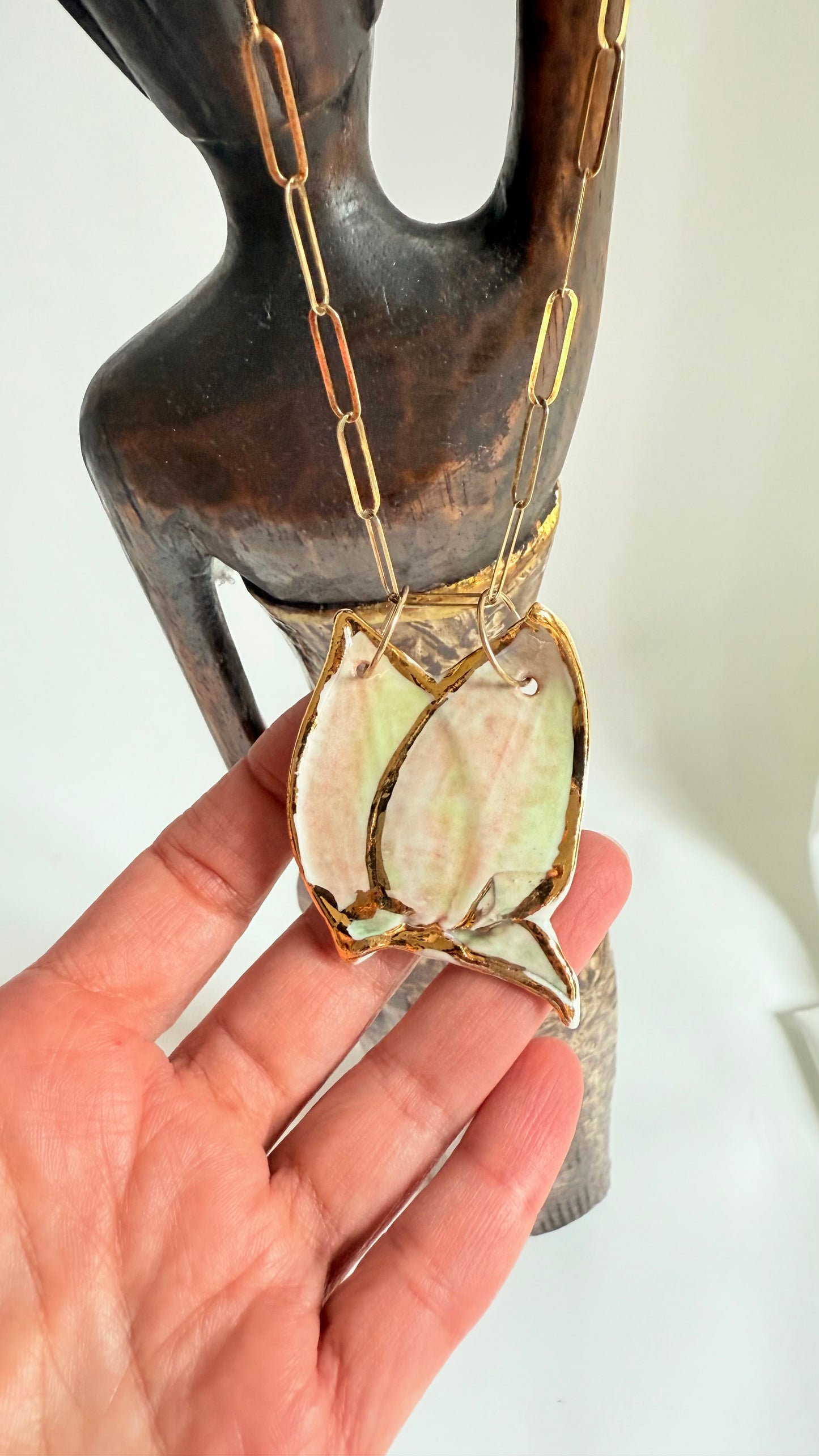 Twig Tints Porcelain and Gold Plated Silver Pendant